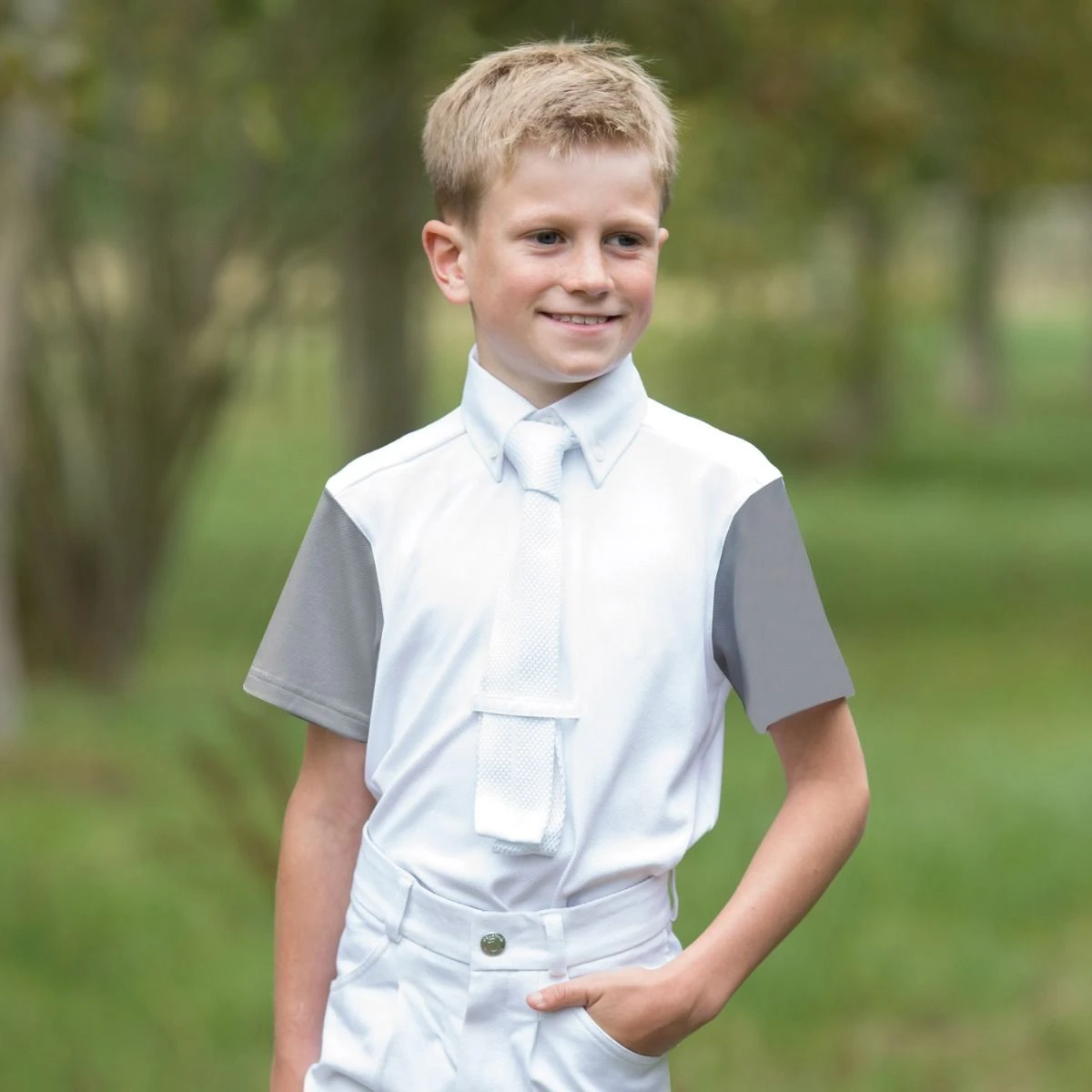 Equetech Boys Waffle Competition Shirt White - Image 2